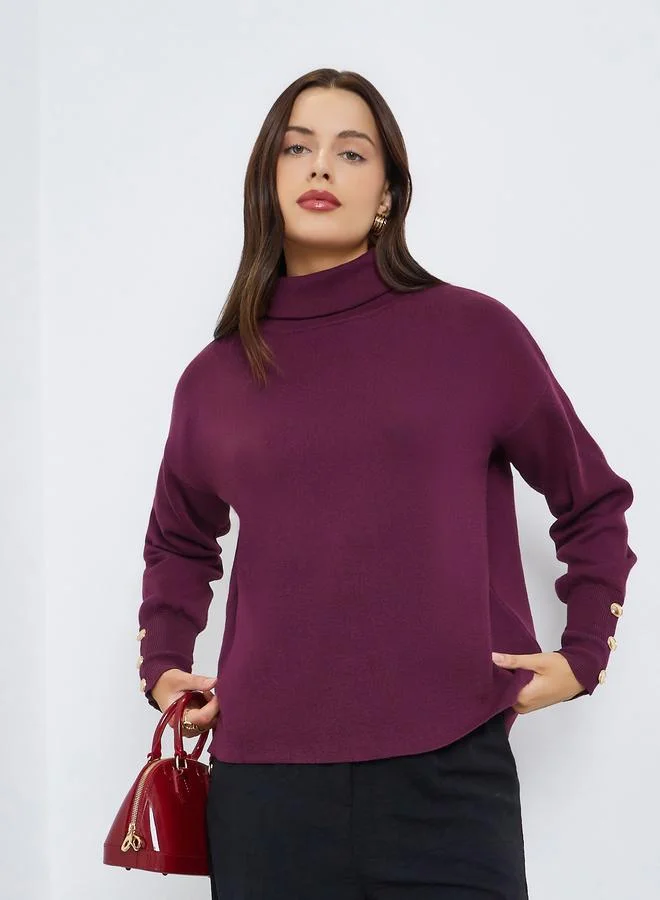 ستايلي سويتر واسع بياقة عالية وأكمام طويلة